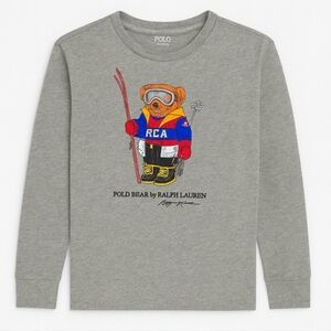 Polo Ralph Lauren Boys XL (18–20) Skiing Polo Bear Long Sleeve Tee Gray NWOT New